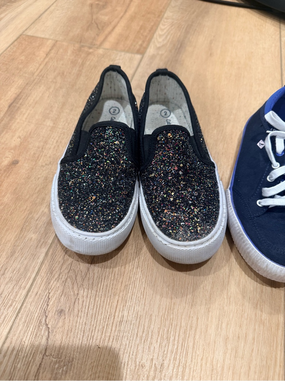 Glitter slip one and Sperry top siders